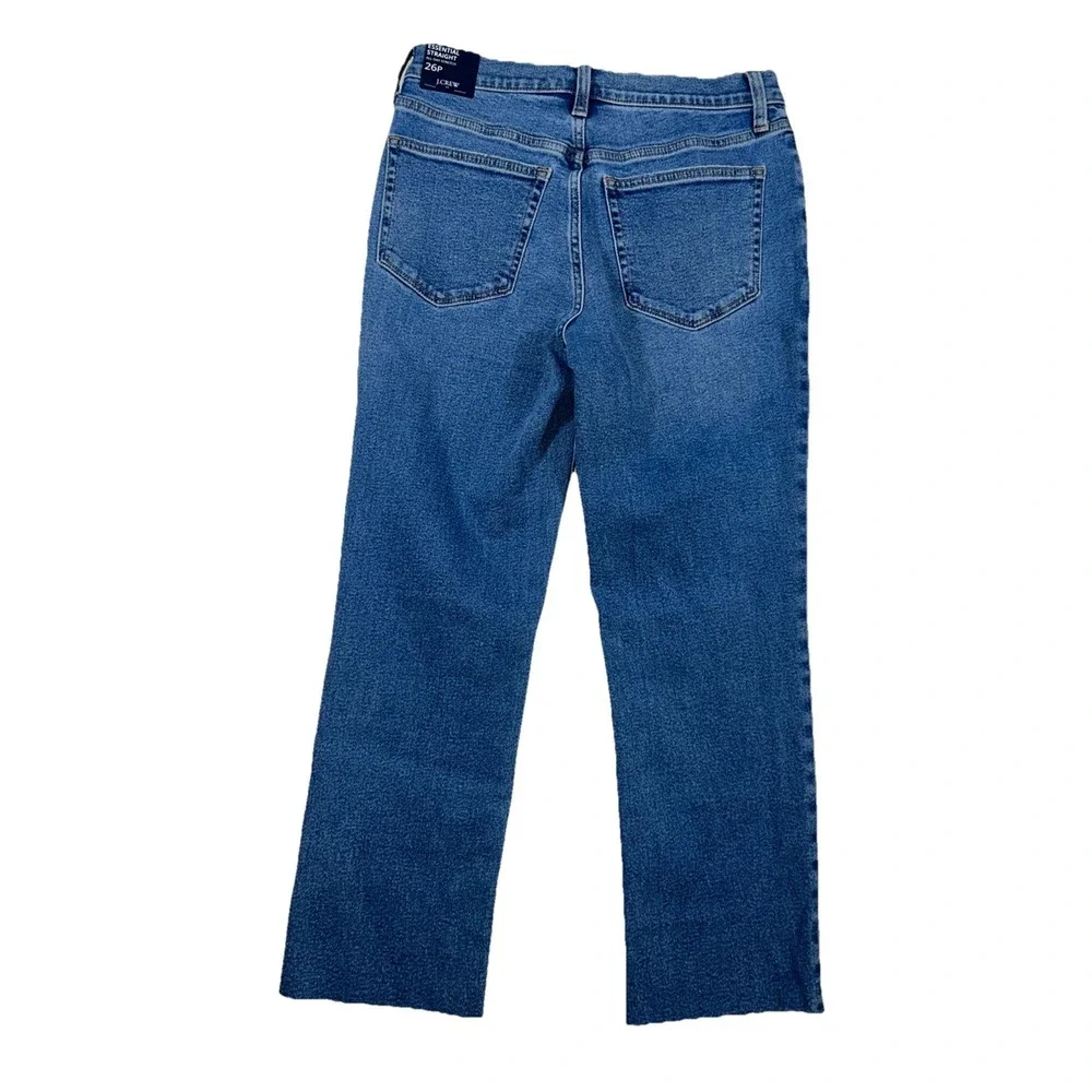NWT J Crew Essential Straight All Day Stretch Women 26P Frayed Raw Hem Jean $118